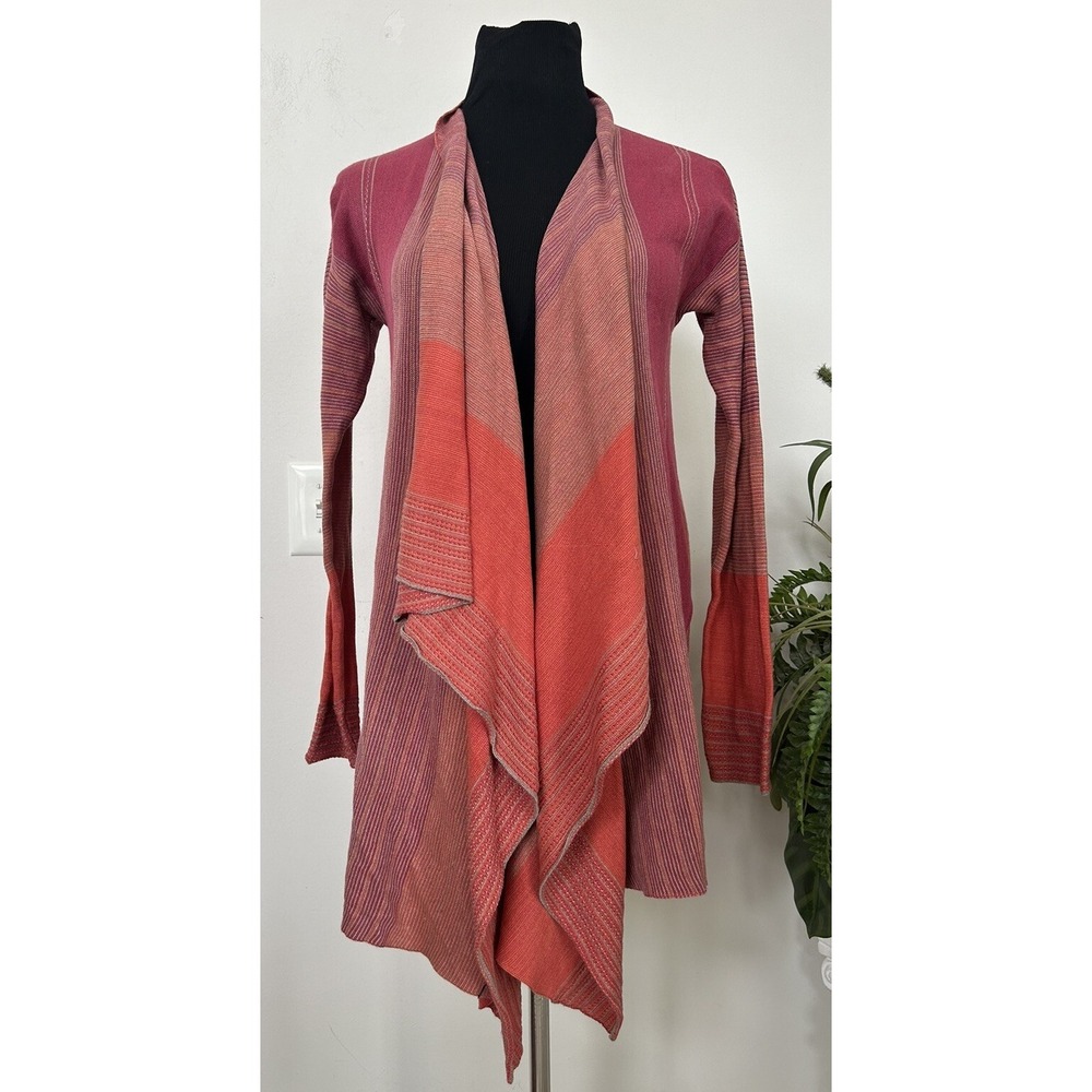 Peruvian Connection Pink‎ Open Waterfall Art-Wear Long Cardigan Pima Cotton XS